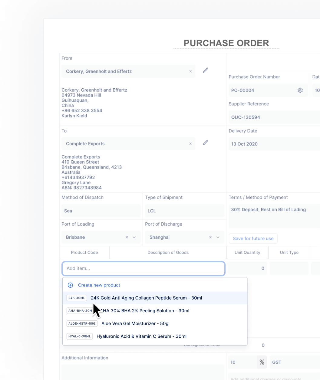 Purchase Order Software for Exporters