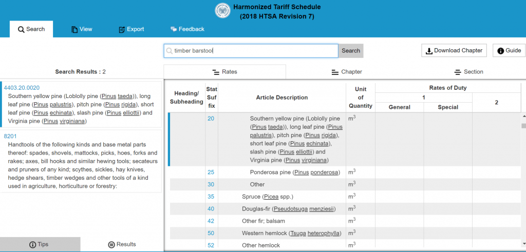 HS code lookup database for harmonized tariff schedule
