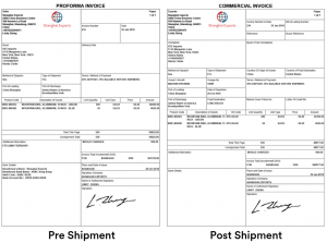A Proforma Invoice and Commercial Invoice document used in trade.