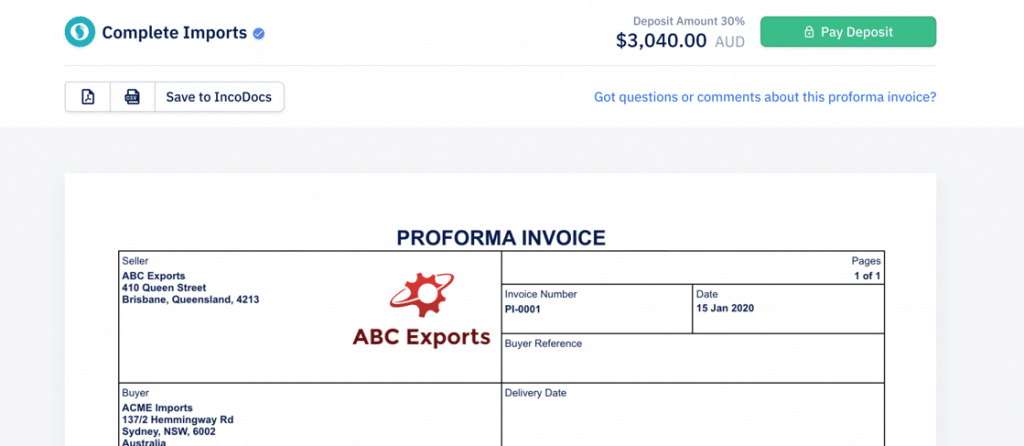 Pay a Proforma Invoice for Export