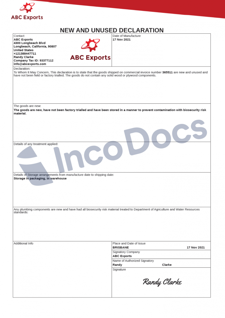 Create And Download A New And Unused Manufacturer's Declaration ...