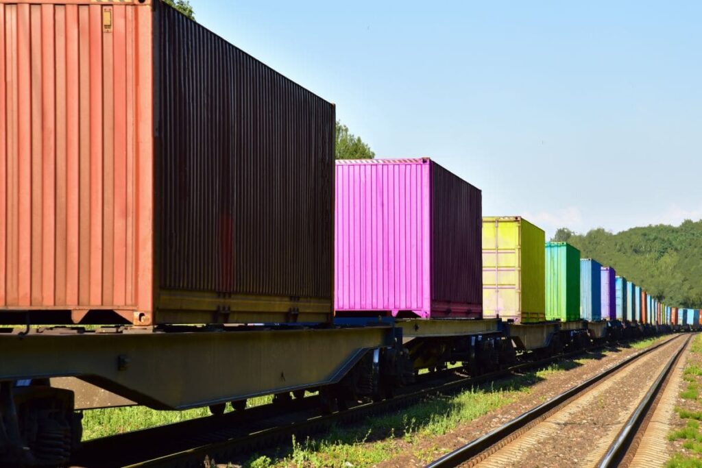 rail freight being moves as intermodal transport